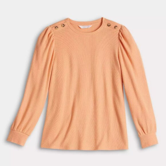 New LC Lauren Conrad High Cuff Knit Peach Top With Button Shoulder - Picture 3 of 4
